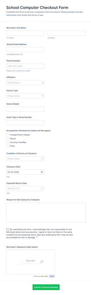 School Computer Checkout Form Template
