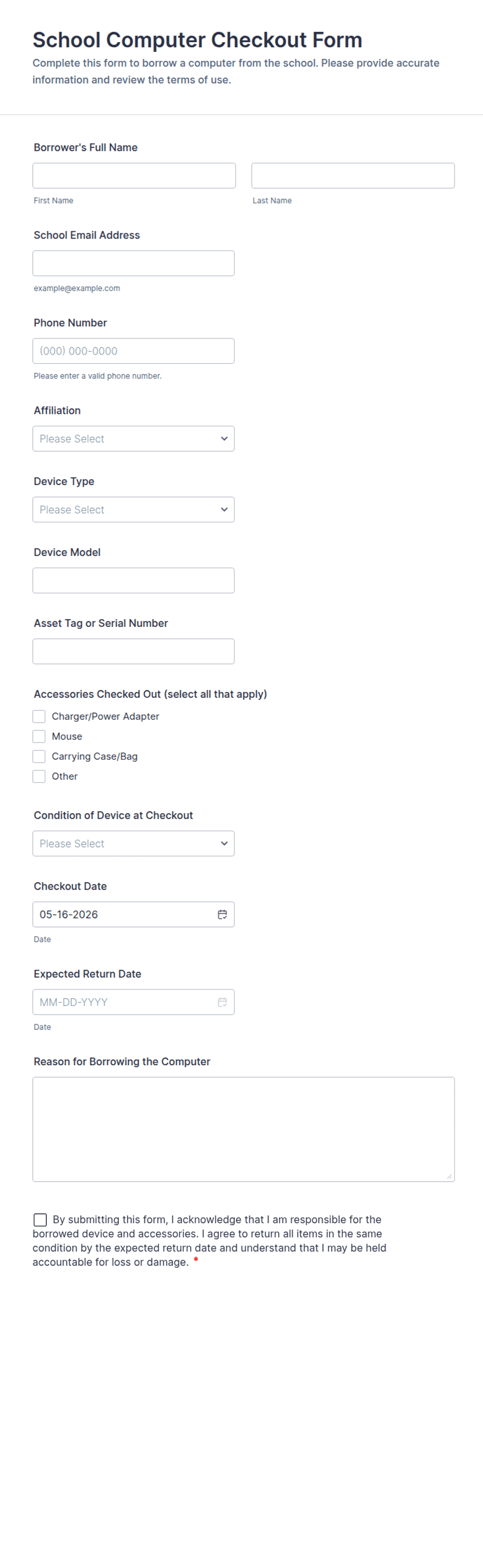 Computer Check Out School Computer Checkout Form Template | Jotform