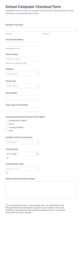 School Computer Checkout Form Template