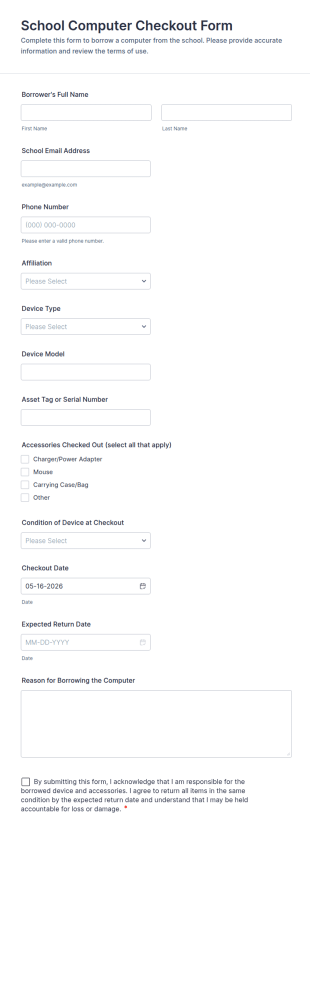 School Computer Checkout Form Template