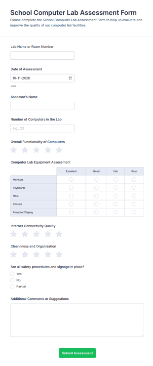 School Computer Lab Assessment Form Template