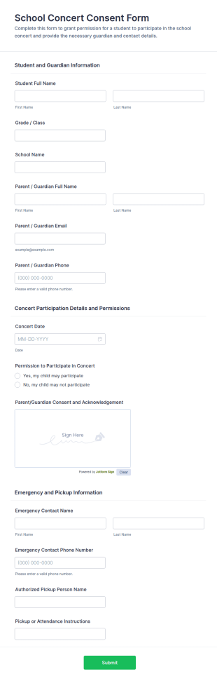 School Concert Consent Form Template