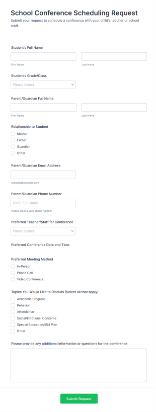 School Conference Scheduling Request Form Template