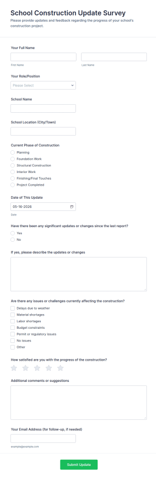 School Construction Update Survey Form Template