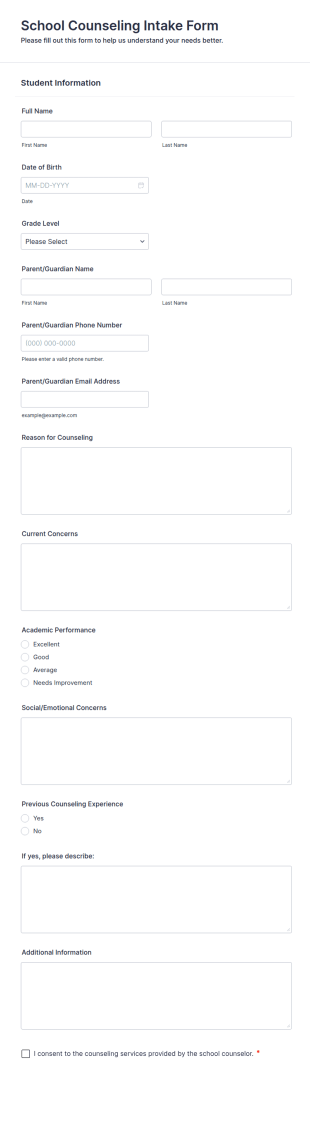 School Counseling Intake Form Template