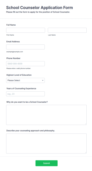 School Counselor Application Form Template
