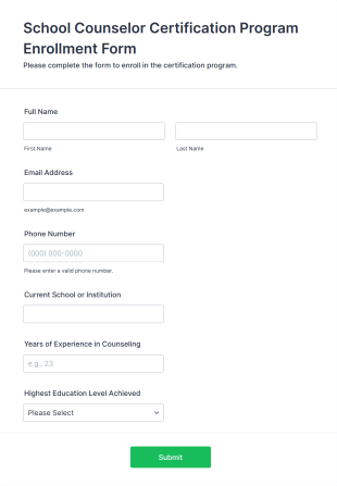 School Counselor Certification Program Enrollment Form Form Template