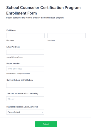 School Counselor Certification Program Enrollment Form Template