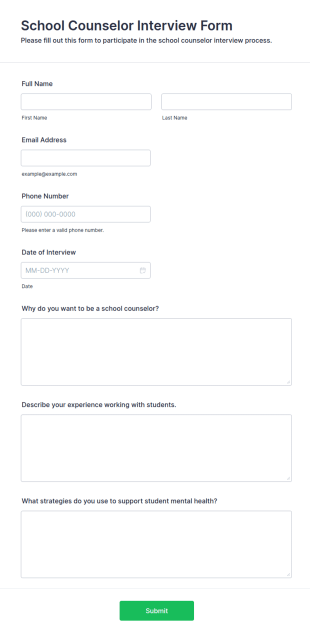 School Counselor Interview Form Template