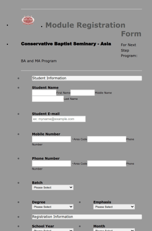 School Course Registration Form Template