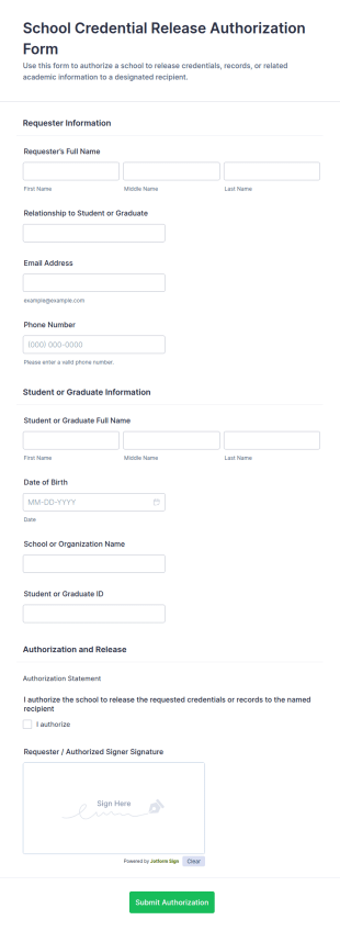 School Credential Release Authorization Form Template