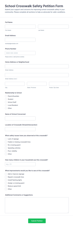 School Crosswalk Safety Petition Form Template