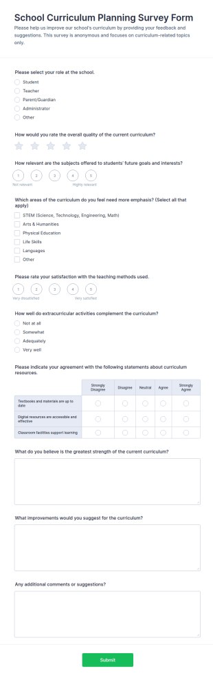 School Curriculum Planning Survey Form Template