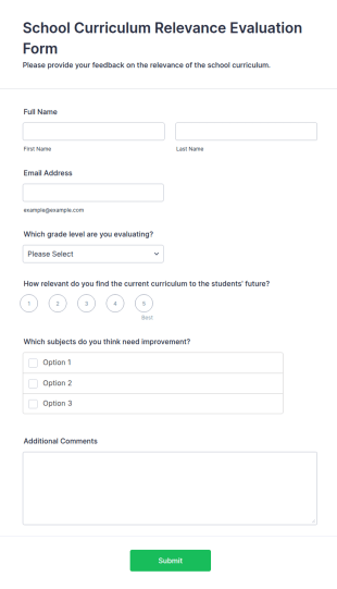 School Curriculum Relevance Evaluation Form Template