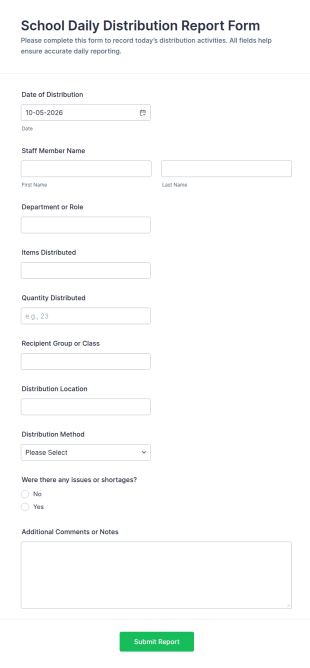 School Daily Distribution Report Form Template