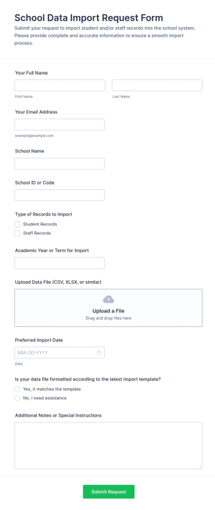 School Data Import Request Form Template