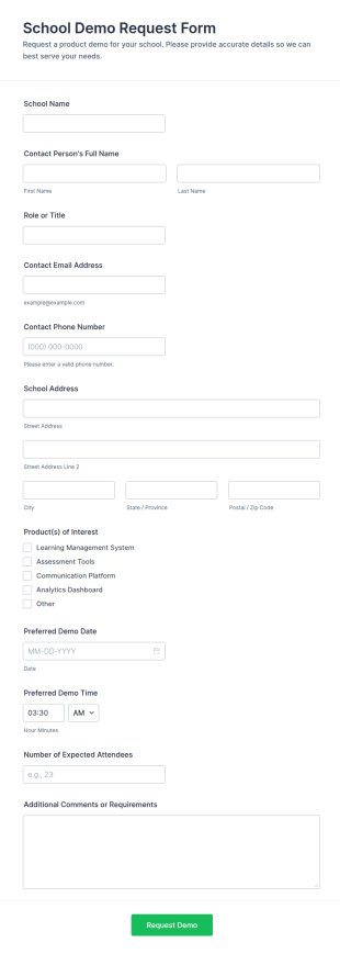 School Demo Request Form Template