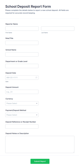 School Deposit Report Form Template