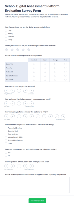 School Digital Assessment Platform Evaluation Survey Form Template