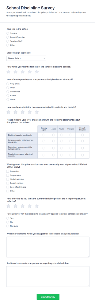 School Discipline Survey Form Template