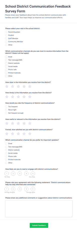 School District Communication Feedback Survey Form Template