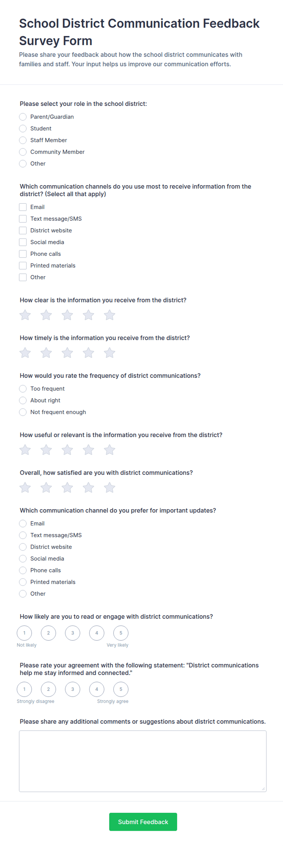 School District Communication Feedback Survey Form Template | Jotform