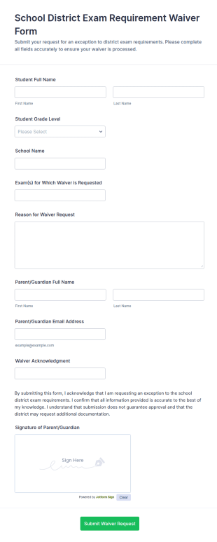 School District Exam Requirement Waiver Form Template