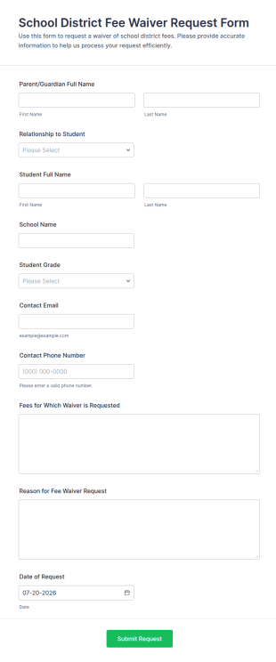 School District Fee Waiver Request Form Template