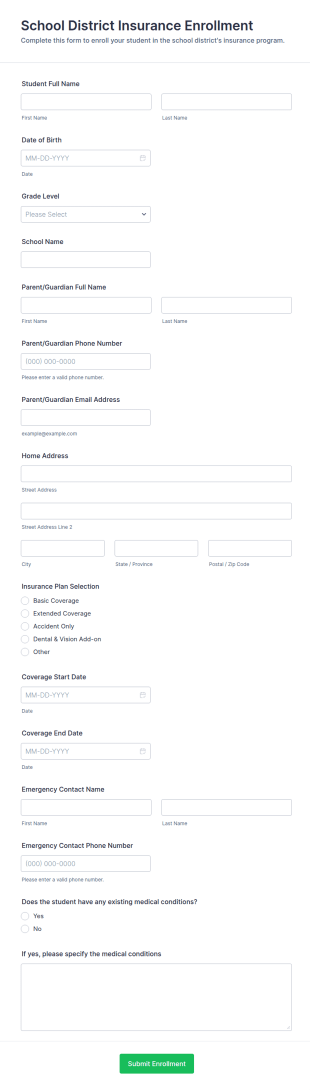 School District Insurance Enrollment Form Template