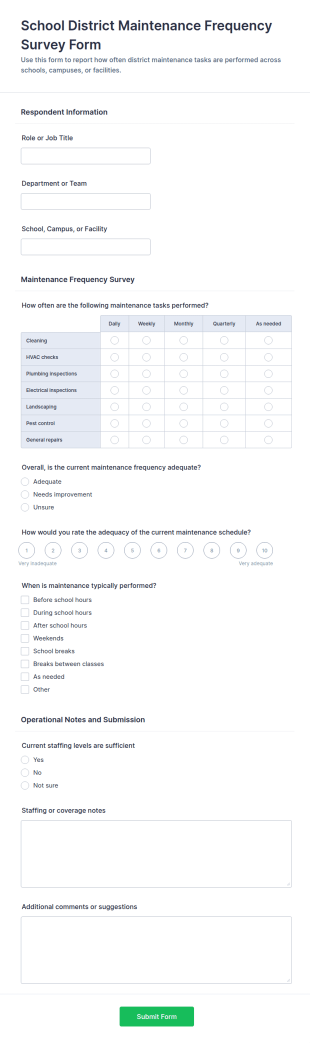 School District Maintenance Frequency Survey Form Template