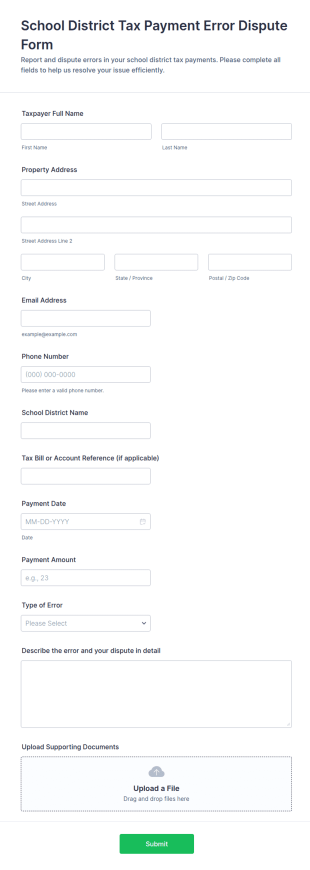 School District Tax Payment Error Dispute Form Template