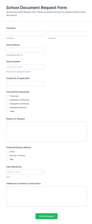 School Document Request Form Template
