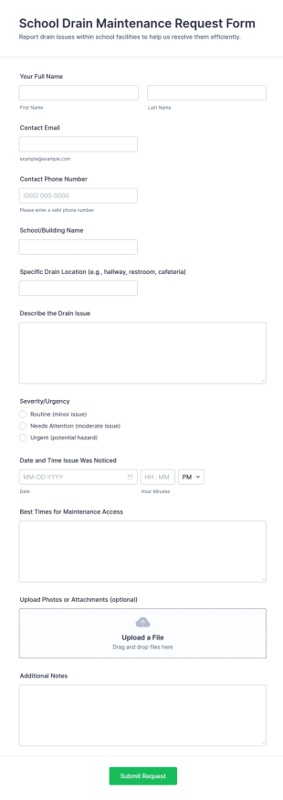 School Drain Maintenance Request Form Template