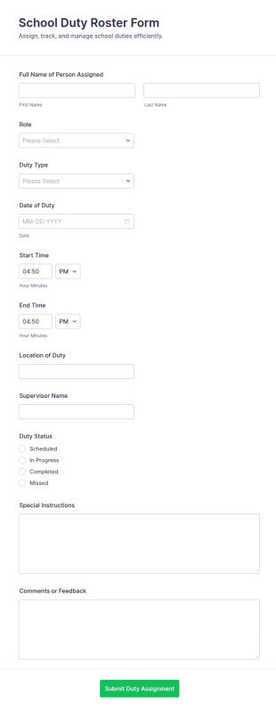 School Duty Roster Form Template
