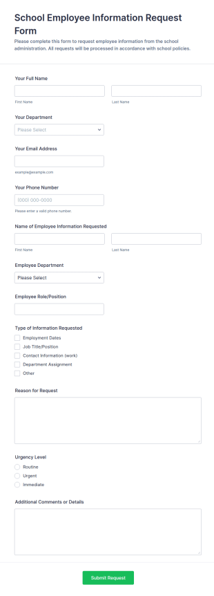 School Employee Information Request Form Template