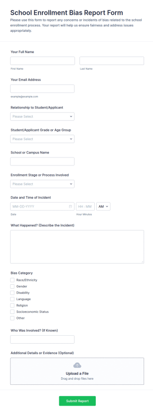 School Enrollment Bias Report Form Template