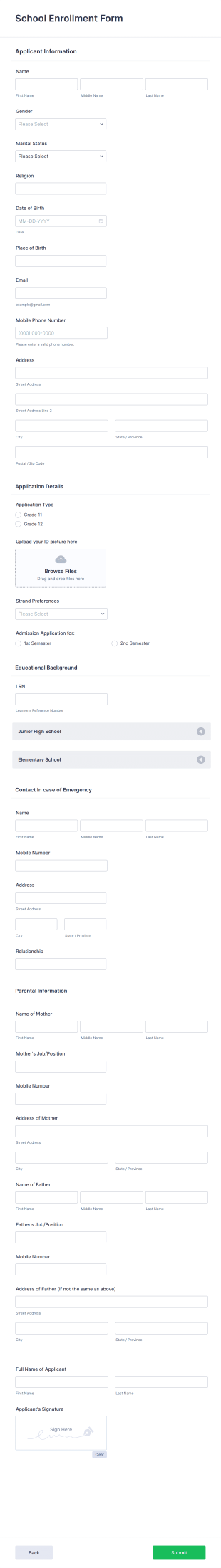 School Enrollment Form Template
