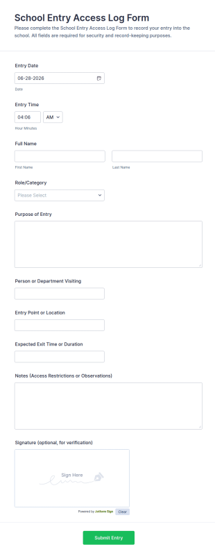 School Entry Access Log Form Template