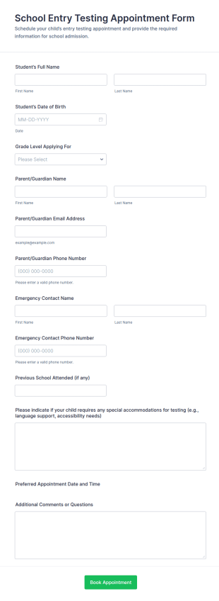School Entry Testing Appointment Form Template