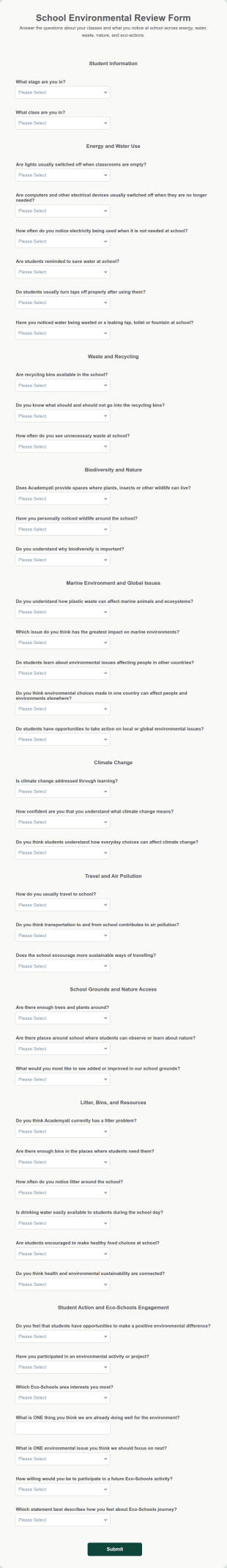 School Environmental Review Form Template