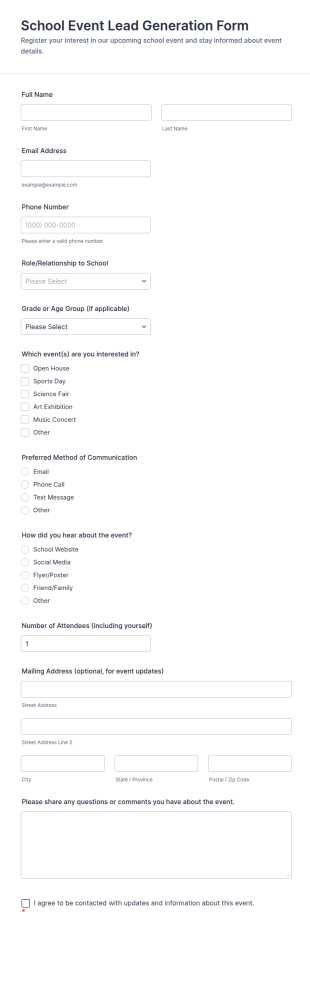 School Event Lead Generation Form Template