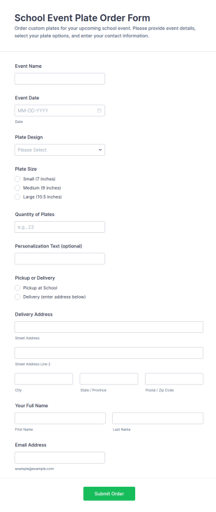 School Event Plate Order Form Template