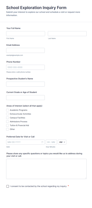 School Exploration Inquiry Form Template
