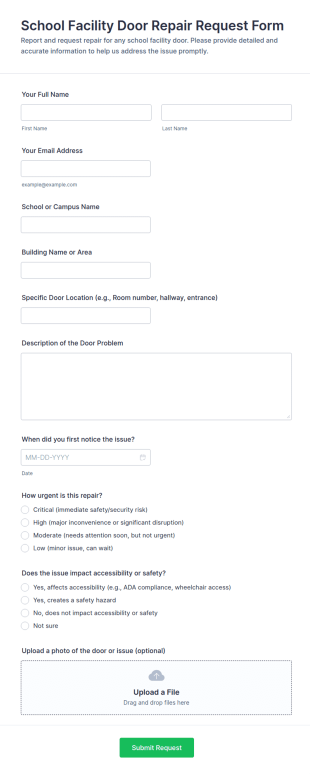 School Facility Door Repair Request Form Template