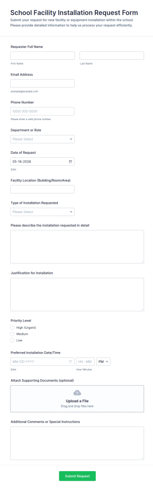 School Facility Installation Request Form Template