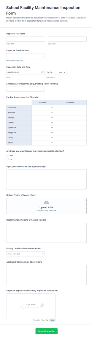 School Facility Maintenance Inspection Form Template