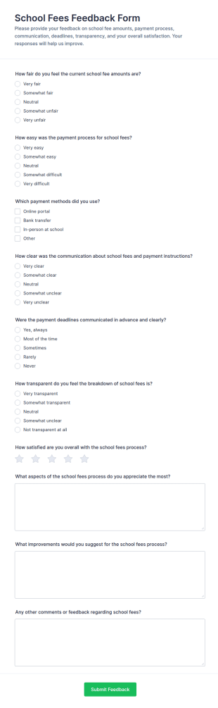School Fees Feedback Form Template