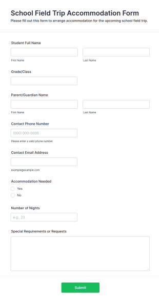 School Field Trip Accommodation Form Template
