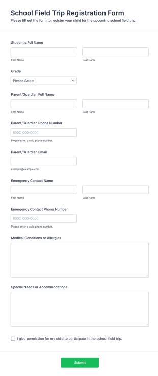 School Field Trip Registration Form Template