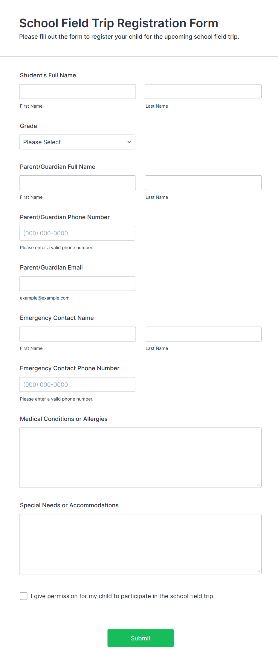 School Field Trip Registration Form Template | Jotform